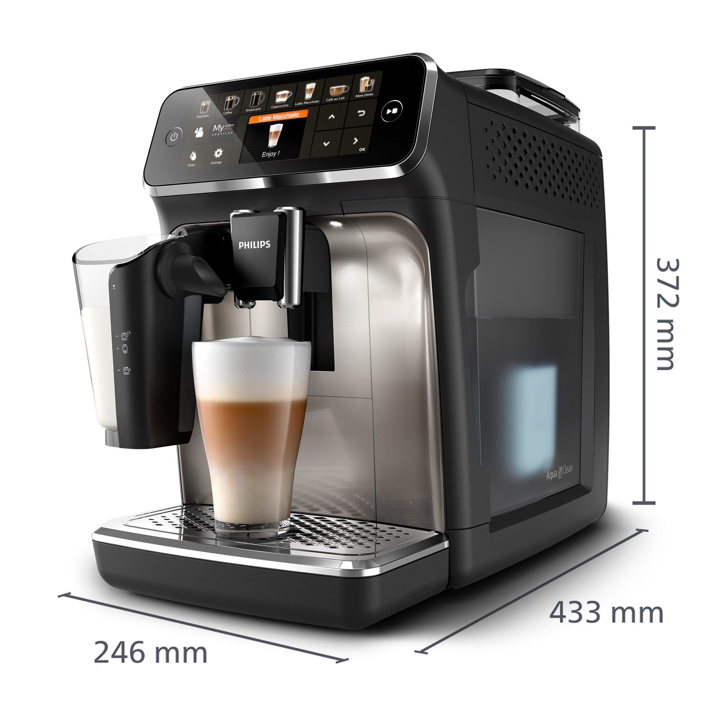 Series 5400 EP5447/90 Kaffeevollautomat Automatische Kaffeemaschine 12 Kaffeespezialitäten, mit Milchaufschäumer, LatteGo Milchsystem, Touchdisplay- 15 bar - Schwarz