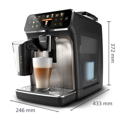 Series 5400 EP5447/90 Kaffeevollautomat Automatische Kaffeemaschine 12 Kaffeespezialitäten, mit Milchaufschäumer, LatteGo Milchsystem, Touchdisplay- 15 bar - Schwarz