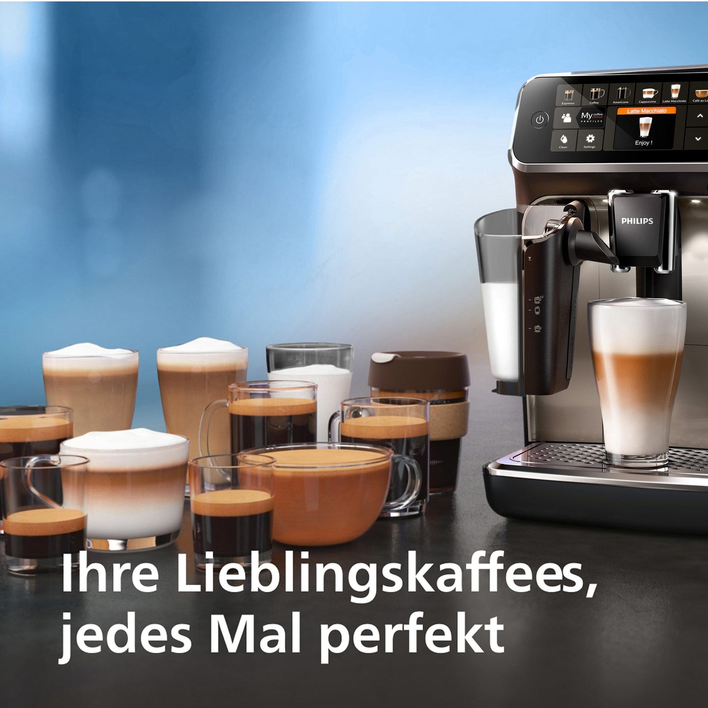 Series 5400 EP5447/90 Kaffeevollautomat Automatische Kaffeemaschine 12 Kaffeespezialitäten, mit Milchaufschäumer, LatteGo Milchsystem, Touchdisplay- 15 bar - Schwarz