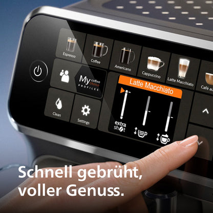 Series 5400 EP5447/90 Kaffeevollautomat Automatische Kaffeemaschine 12 Kaffeespezialitäten, mit Milchaufschäumer, LatteGo Milchsystem, Touchdisplay- 15 bar - Schwarz