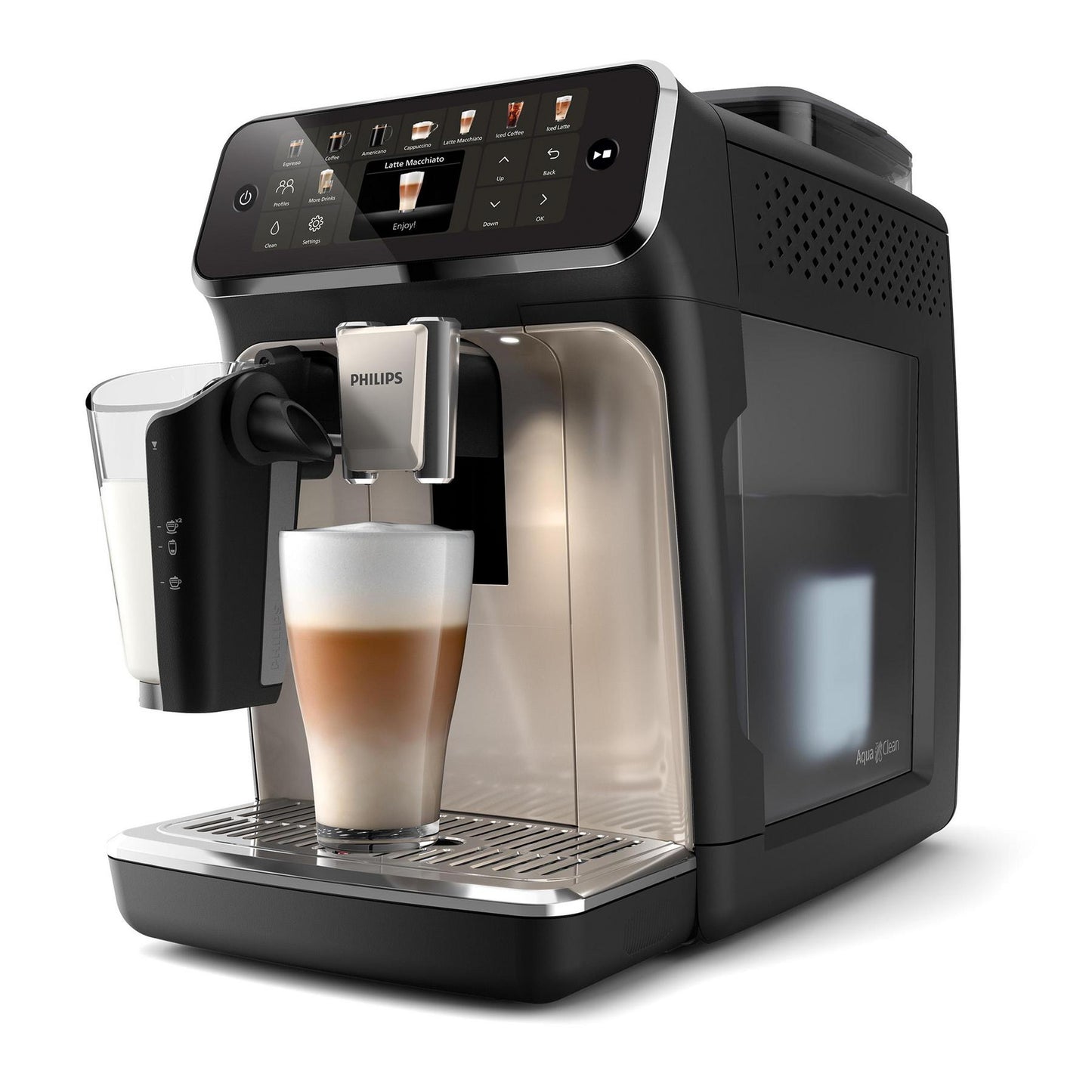 Kaffeevollautomat 5500 Series EP5547/90, 20 Kaffeespezialitäten (heiß oder eisgekühlt), LatteGo-Milchsystem, SilentBrew Technologie, Schwarz Verchromt